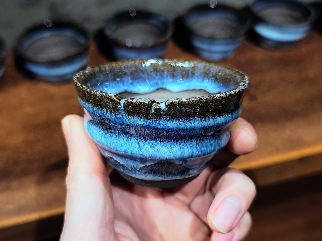 青い灰釉の豆盆栽鉢